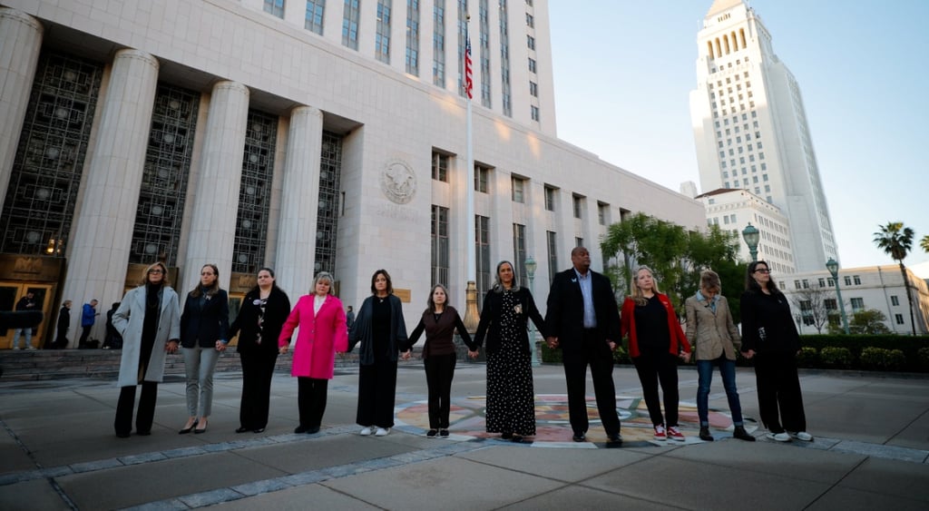 Parents outside of courthouse