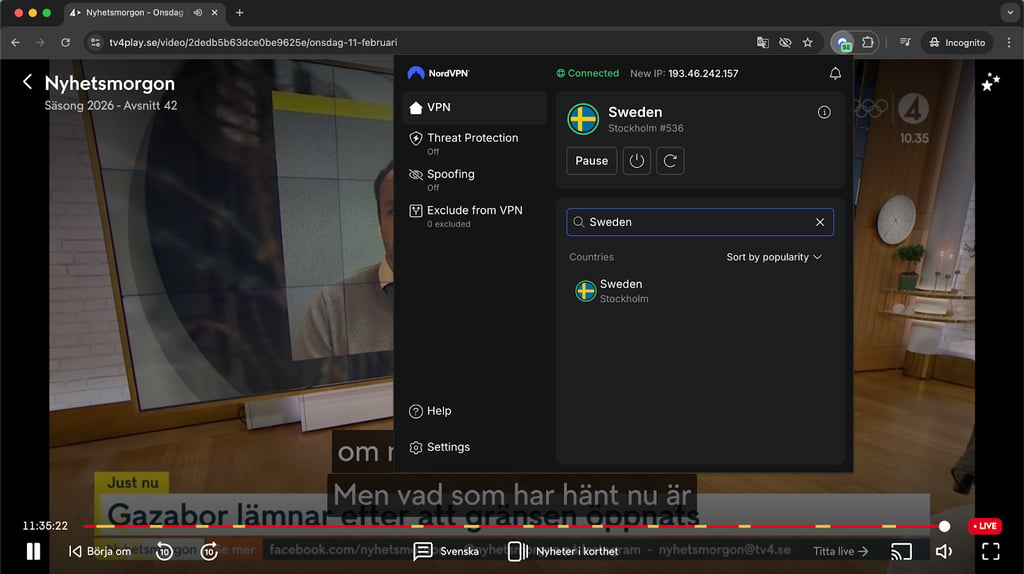 NordVPN tv4 play