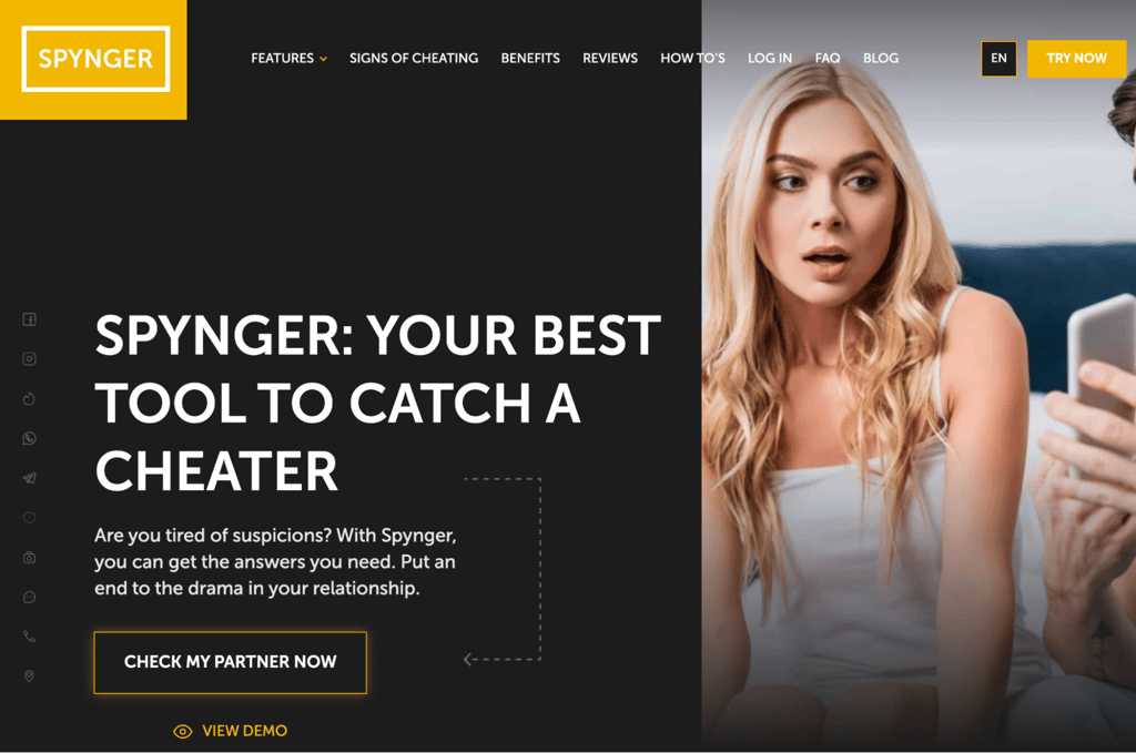 On the Spynger website, press the TRY NOW button