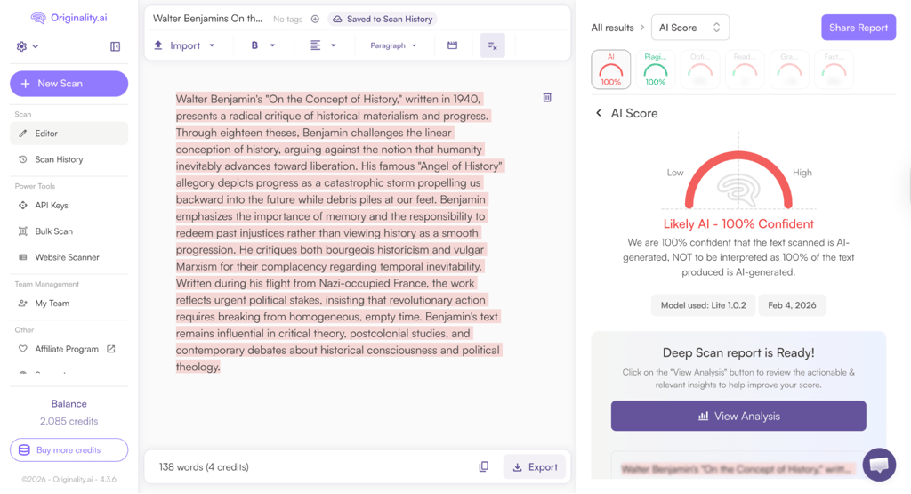 Originality AI accurately flags AI-generated text at the sentence level