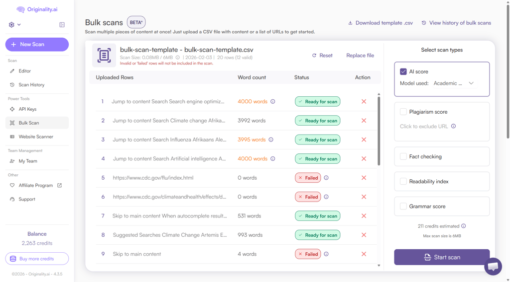 Originality ai bulk scan feature