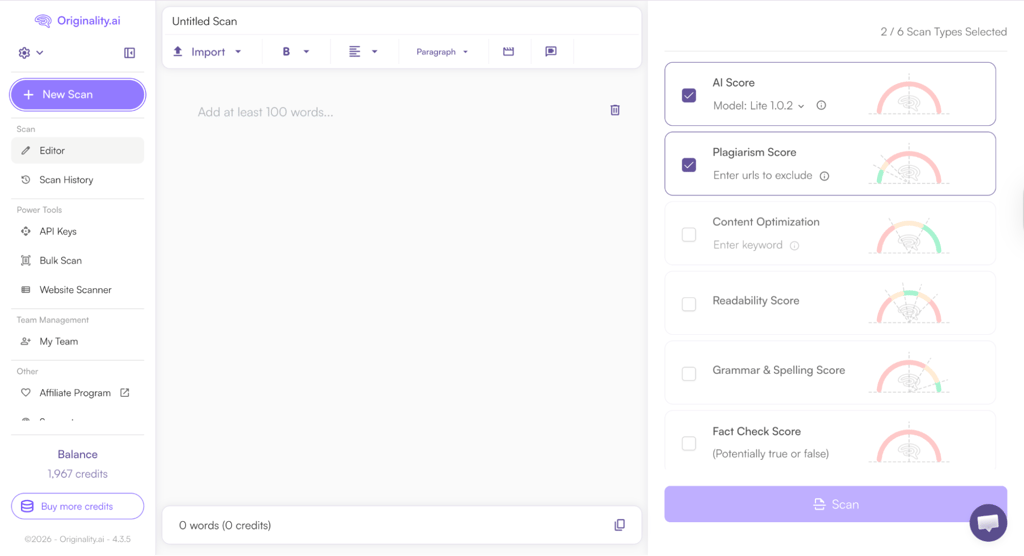 Originality ai dashboard
