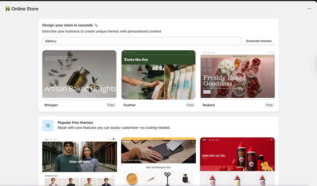 Shopify online store design options