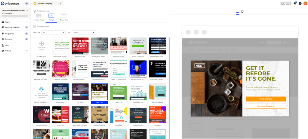 Unbounce interface
