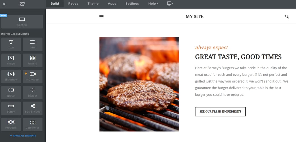 Weebly website builder page