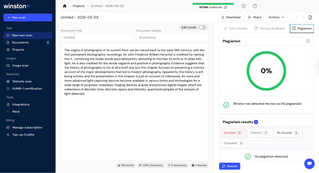 Winston AIs plagiarism checker