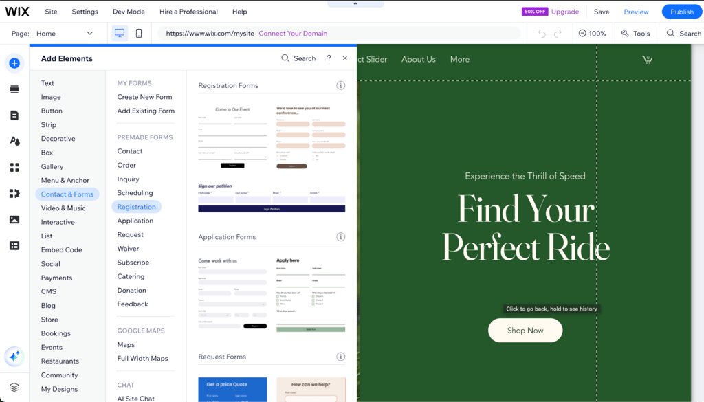 Wix elements menu