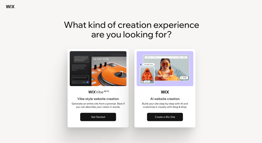 Wix website builder experience choice