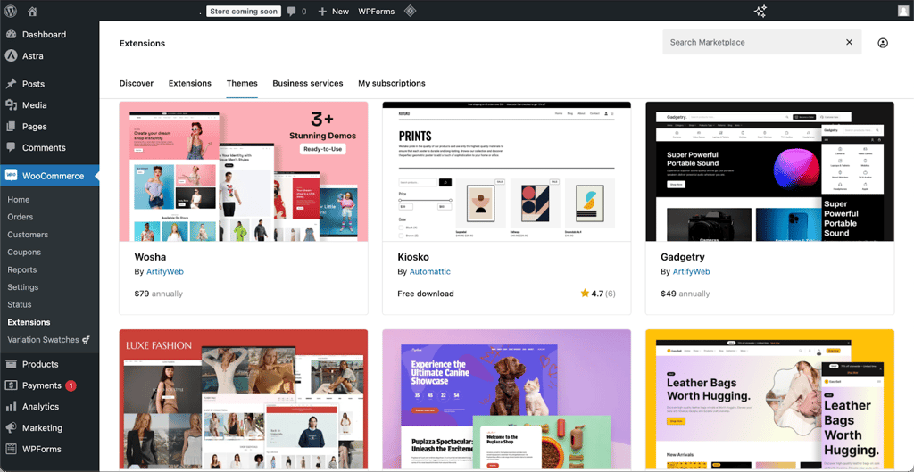 WooCommerce design theme library