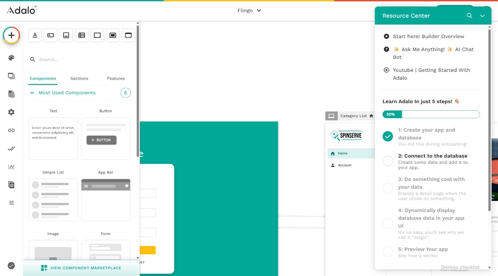 adalo dashboard with a few panels