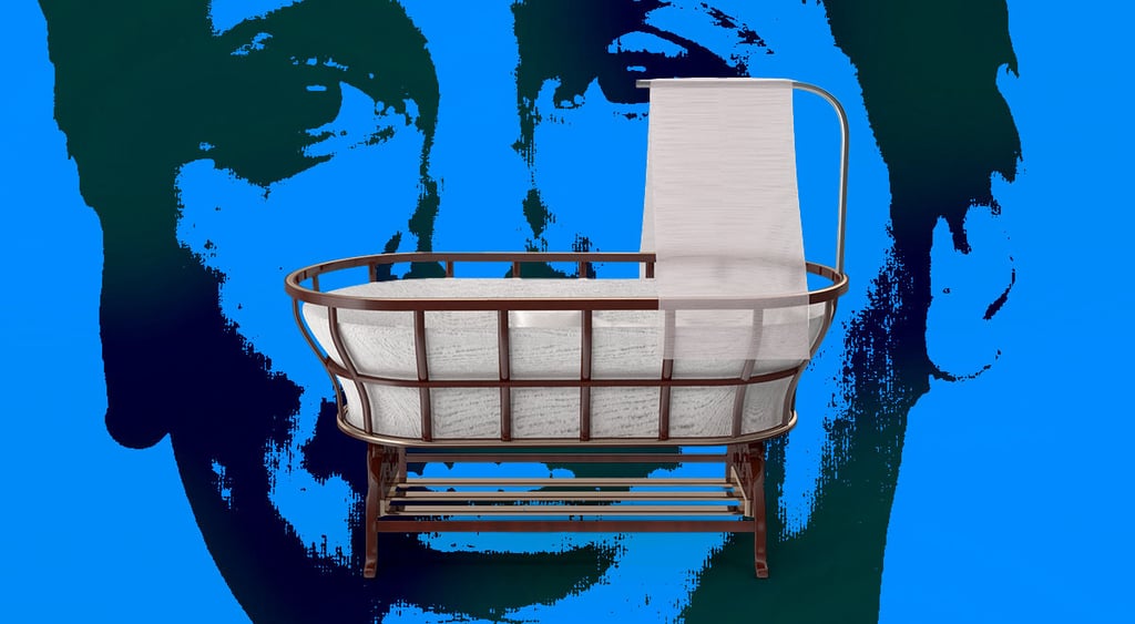 A baby's cradle and OpenAI CEO Sam Altman face on the background