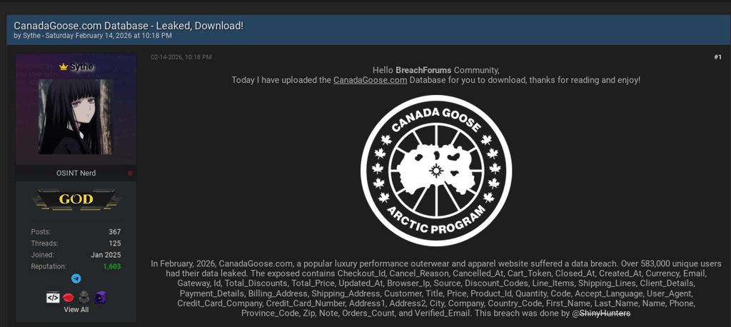 Canada Goose data breach