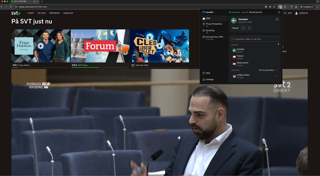 Nordvpn connected to Sweden