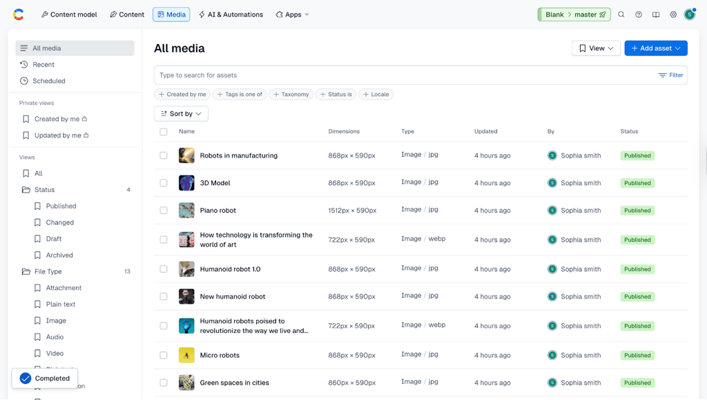Contentful dashboard