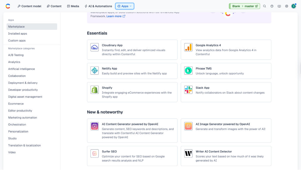 Contentful marketplace