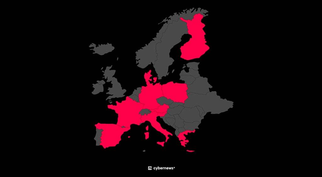 European map of countries considering social media bans for teens