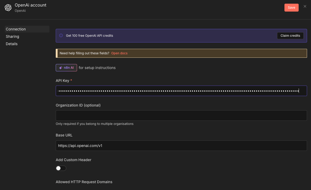 Entering API credentials