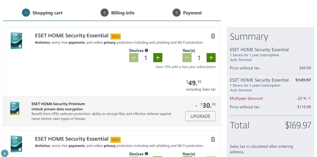 ESET checkout summary