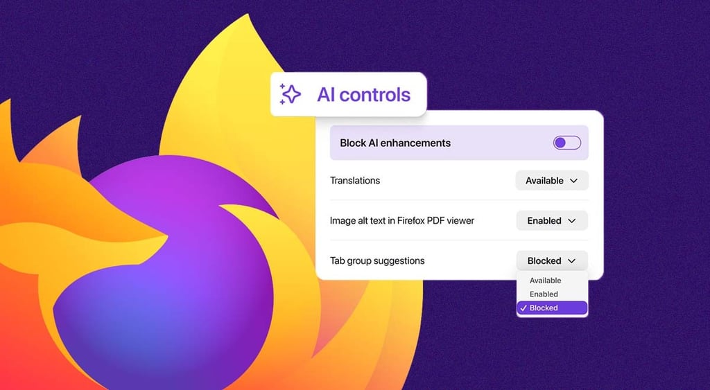 Firefox browser allows to switch off AI features
