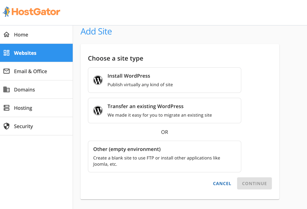 hostgator wp install