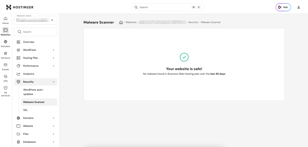 hostinger malware scanner wp
