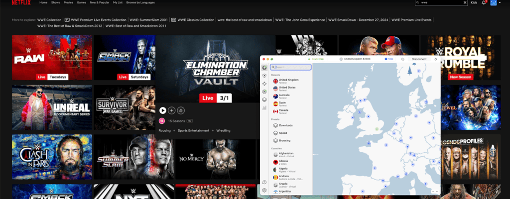 Netflix library with NordVPN connected to UK