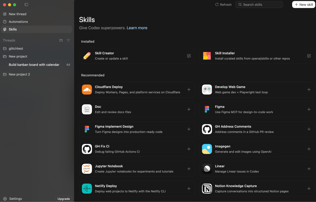 OpenAI Codex skills new