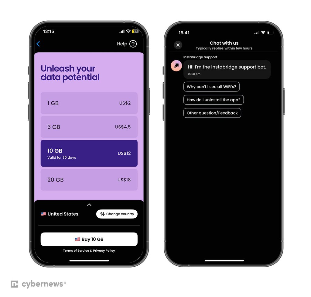 Instabridge's US data plans and customer support chatbot 2