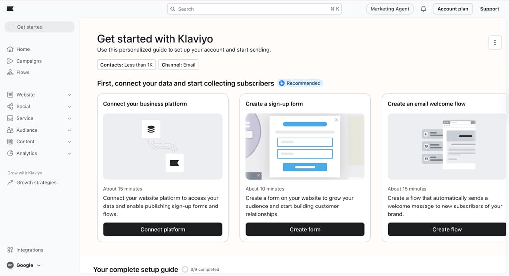 klaviyo interface