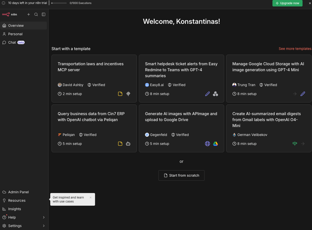 n8n workflows user interface