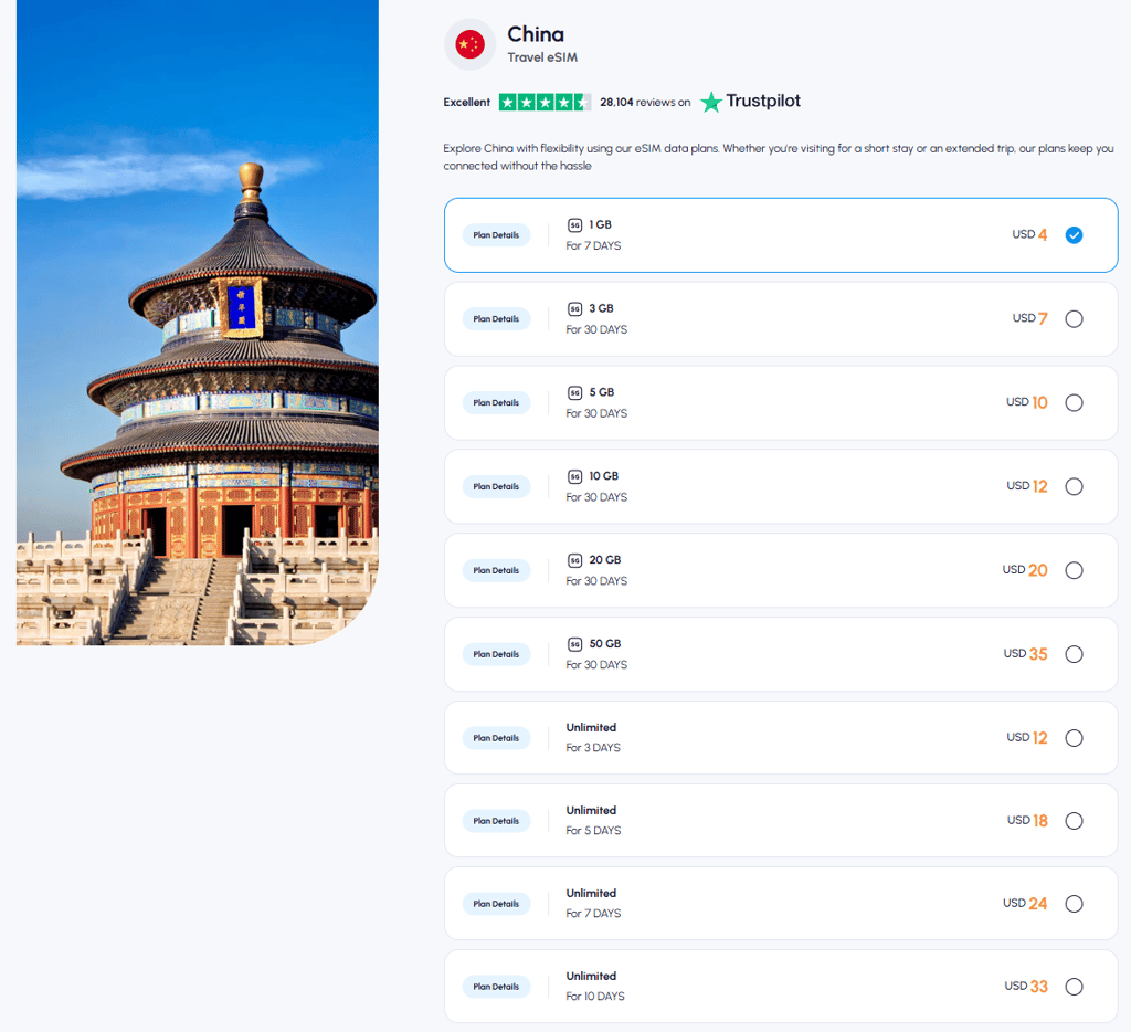 Nomad’s regular data plans for China