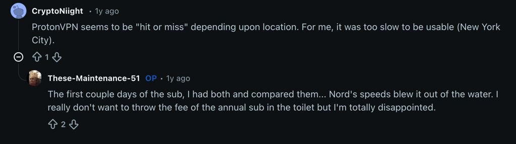 NordVPN vs Proton VPN reddit comment