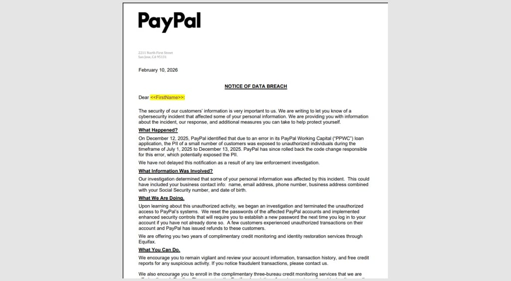 PayPal 6 month breach