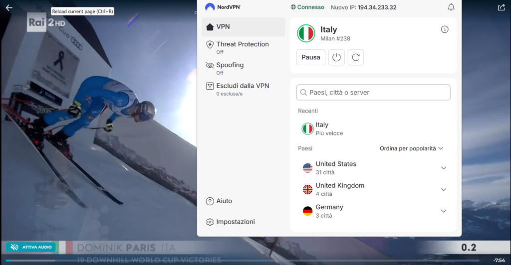 rai-hd-connected to nordvpn italy