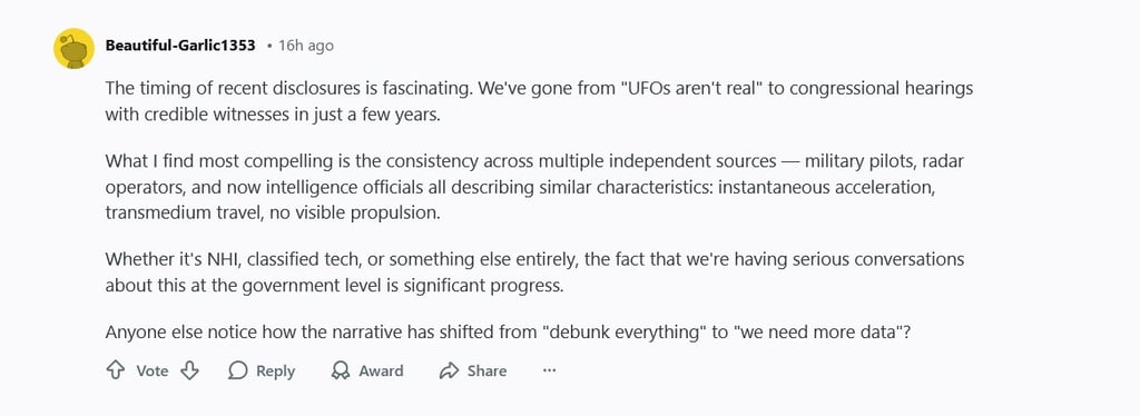 A Reddit UFO screenshot.