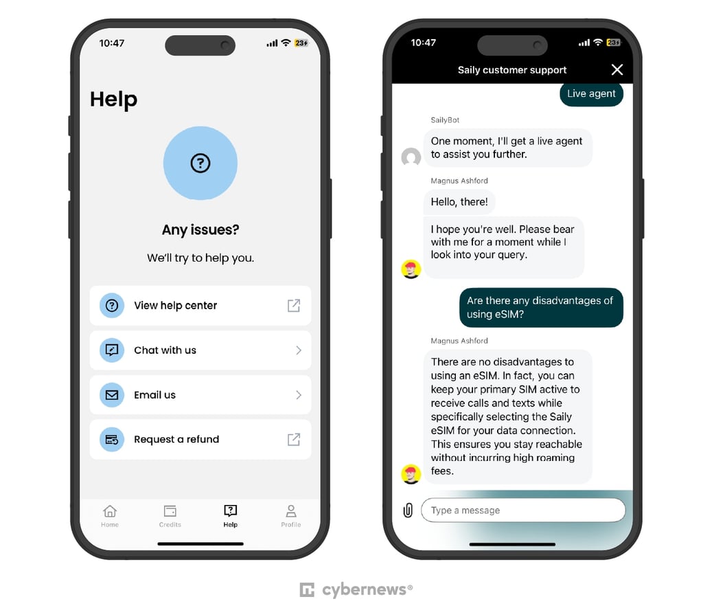 Saily customer support chat test