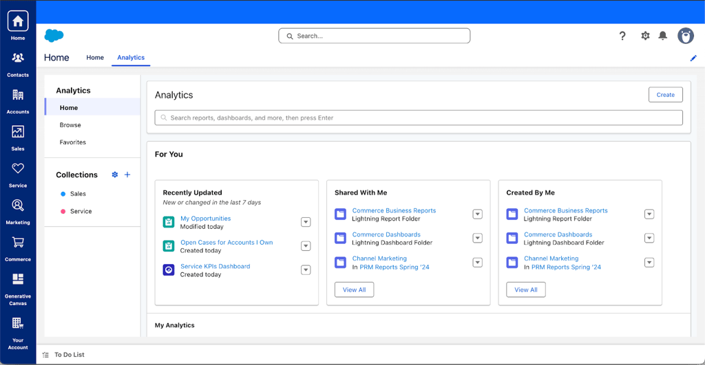 Salesforce analytics page