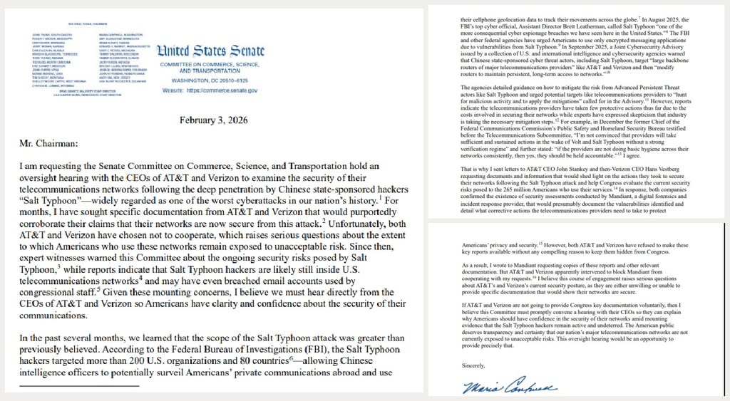 US Senator Cantwell letter on Salt Typhoon