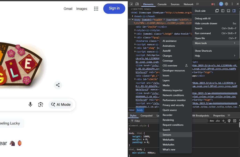 Sensors option Chrome