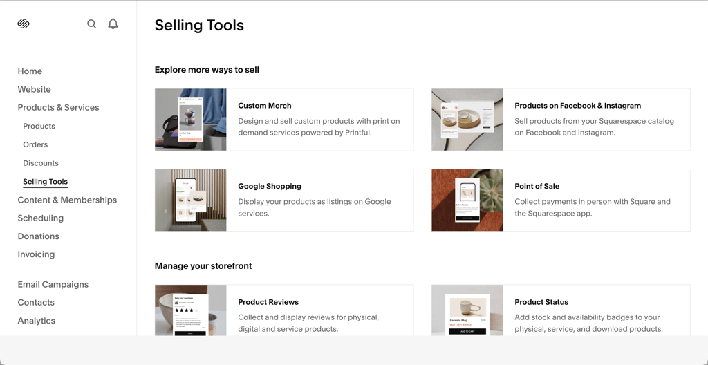 Squarespace selling tools