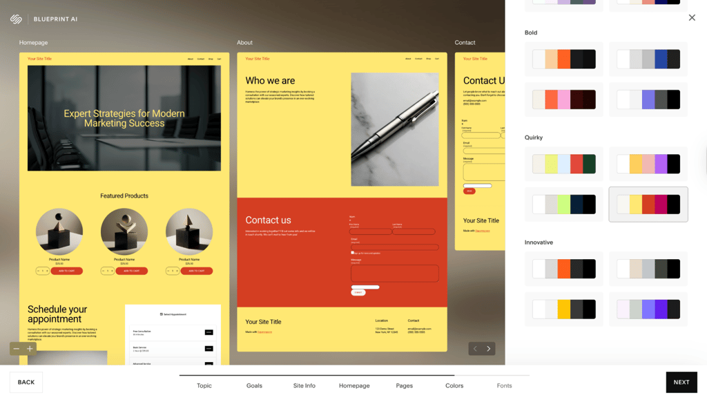 Temple and content generated by Squarespace's Blueprint AI