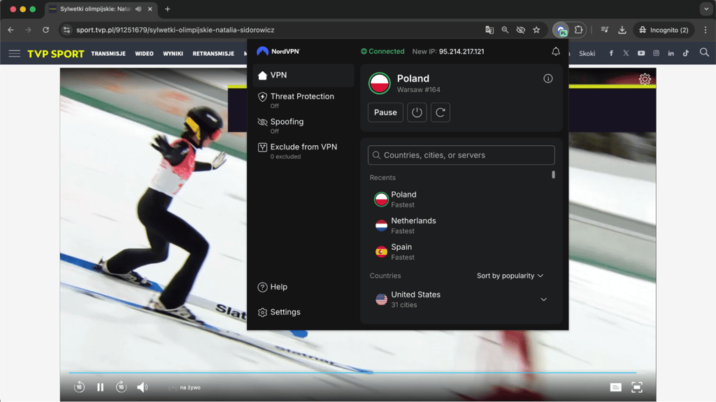 tvp sport unblocked with nordvpn