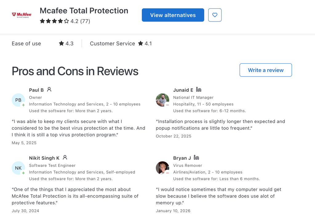 McAfee user reviews on Capterra