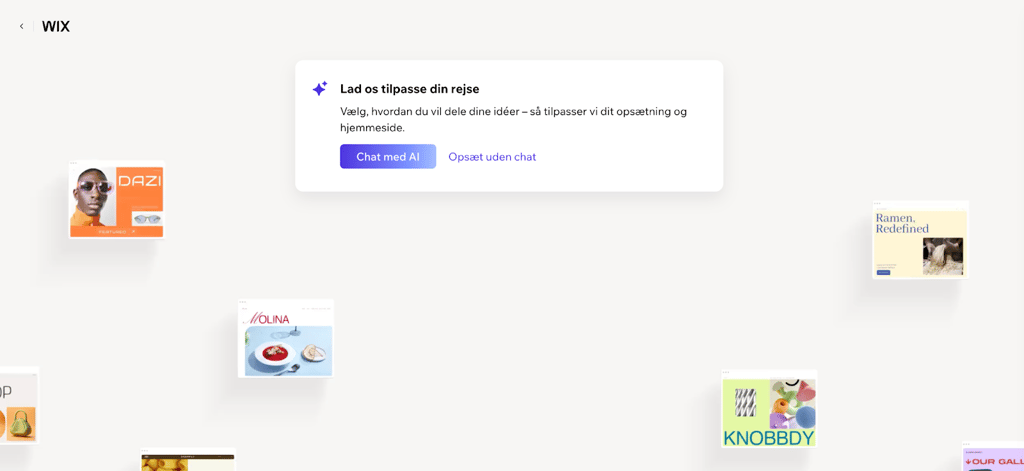 Valg mellem AI-assistent eller opsætning uden chat i Wix’ hjemmesidebygger
