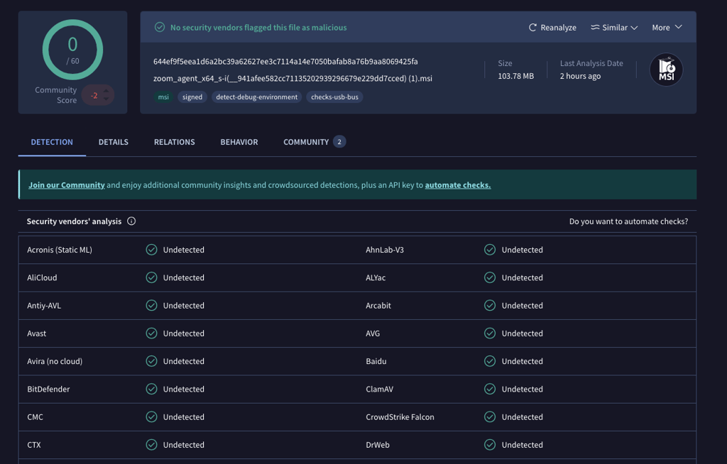 virustotal detections
