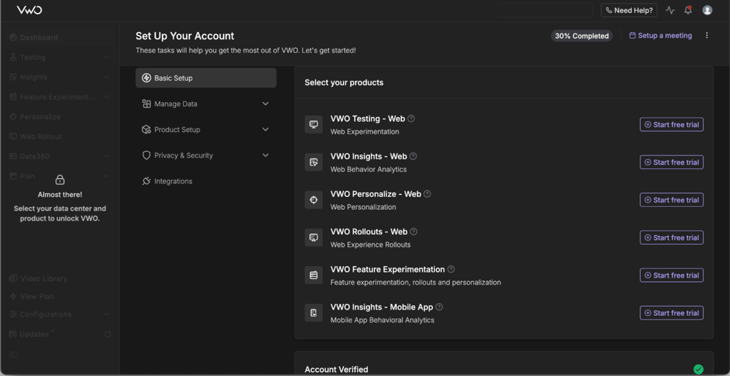 VWO interface