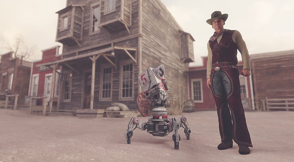 Wild West cowboy and robot