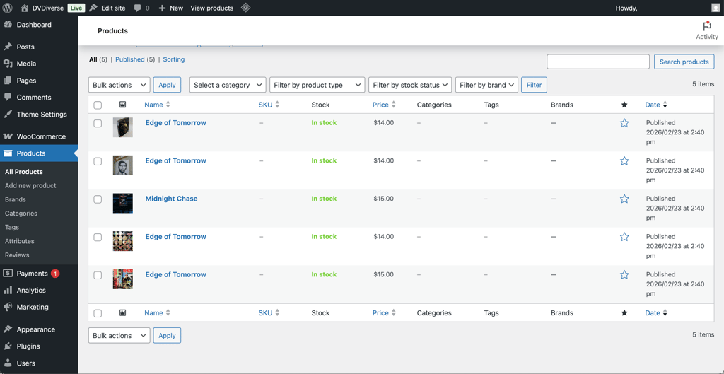 Product management in WooCommerce