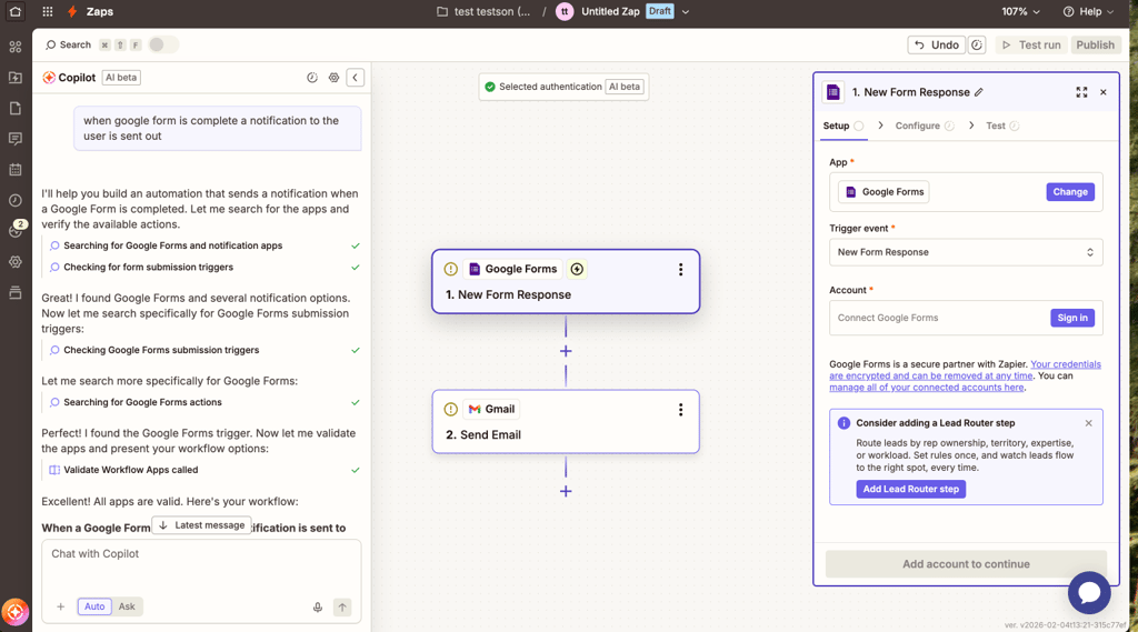 Zapier AI workflow