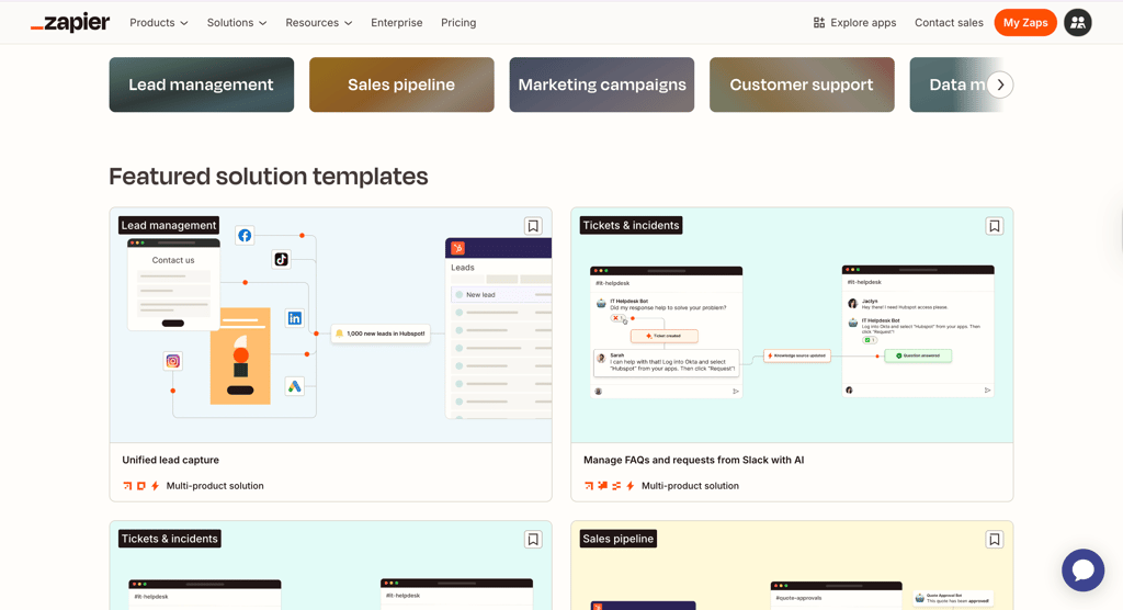 Zapier’s library of categorized pre-built templates